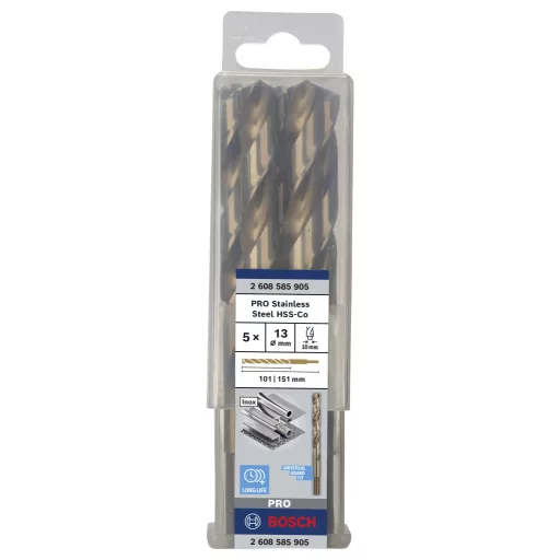 Bosch Accessories 2608585905 HSS Fém spirálfúró 13 mm Teljes hossz 151 mm Kobalt DIN 338 Hengeres befogószár 5 db