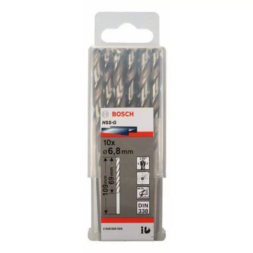 Bosch Accessories 2608595069 HSS Fém spirálfúró 6.8 mm Teljes hossz 109 mm Csiszolt DIN 338 Hengeres befogószár 10 db