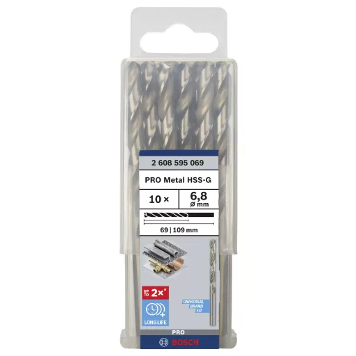 Bosch Accessories 2608595069 HSS Fém spirálfúró 6.8 mm Teljes hossz 109 mm Csiszolt DIN 338 Hengeres befogószár 10 db