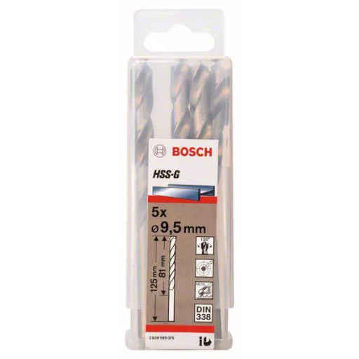 Bosch Accessories 2608595076 HSS Fém spirálfúró 9.5 mm Teljes hossz 125 mm Csiszolt DIN 338 Hengeres befogószár 5 db