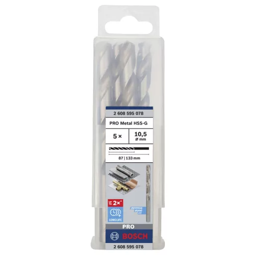 Bosch Accessories 2608595078 HSS Fém spirálfúró 10.5 mm Teljes hossz 133 mm Csiszolt DIN 338 Hengeres befogószár 5 db
