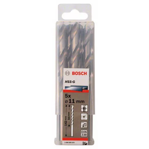 Bosch Accessories 2608595079 HSS Fém spirálfúró 11 mm Teljes hossz 142 mm Csiszolt DIN 338 Hengeres befogószár 5 db