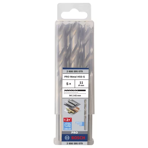Bosch Accessories 2608595079 HSS Fém spirálfúró 11 mm Teljes hossz 142 mm Csiszolt DIN 338 Hengeres befogószár 5 db