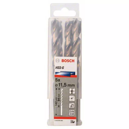 Bosch Accessories 2608595080 HSS Fém spirálfúró 11.5 mm Teljes hossz 142 mm Csiszolt DIN 338 Hengeres befogószár 5 db