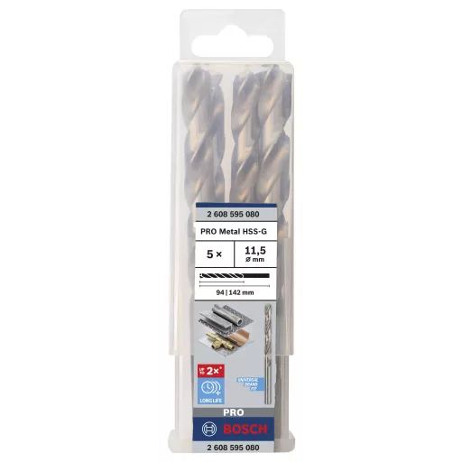 Bosch Accessories 2608595080 HSS Fém spirálfúró 11.5 mm Teljes hossz 142 mm Csiszolt DIN 338 Hengeres befogószár 5 db