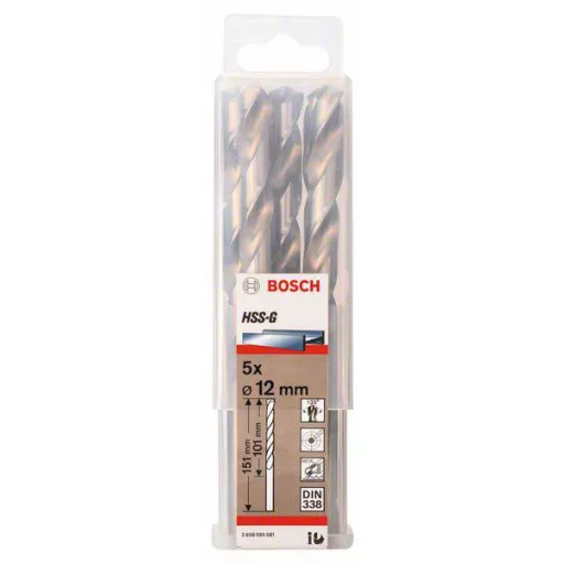 Bosch Accessories 2608595081 HSS Fém spirálfúró 12 mm Teljes hossz 151 mm Csiszolt DIN 338 Hengeres befogószár 5 db
