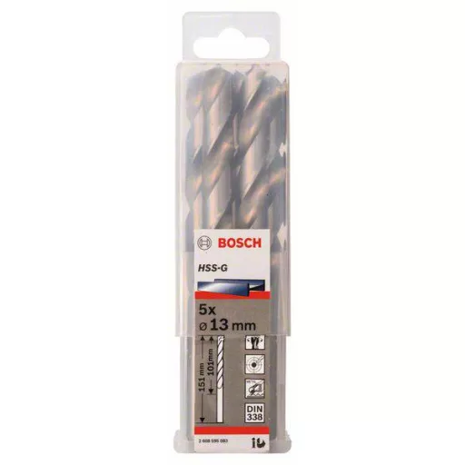 Bosch Accessories 2608595083 HSS Fém spirálfúró 13 mm Teljes hossz 151 mm Csiszolt DIN 338 Hengeres befogószár 5 db