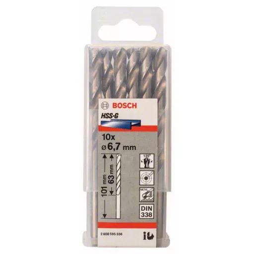Bosch Accessories 2608595336 HSS Fém spirálfúró 6.7 mm Teljes hossz 101 mm Csiszolt DIN 338 Hengeres befogószár 10 db