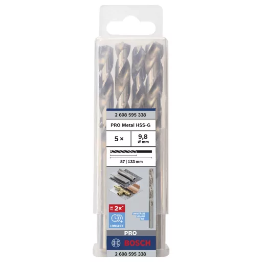 Bosch Accessories 2608595338 HSS Fém spirálfúró 9.8 mm Teljes hossz 133 mm Csiszolt DIN 338 Hengeres befogószár 5 db