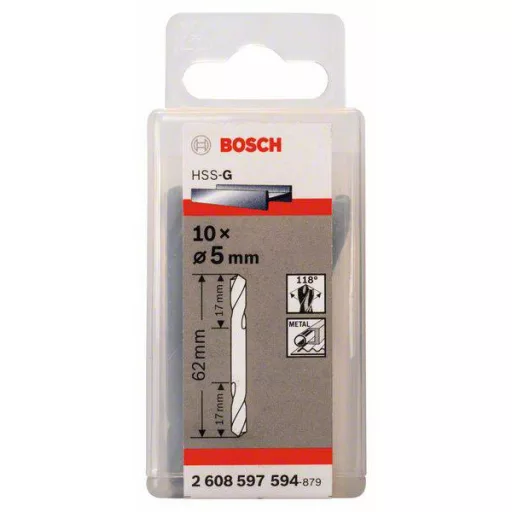 Bosch Accessories 2608597594 HSS Kétvégű fúró 5 mm Teljes hossz 62 mm Csiszolt Hengeres befogószár 10 db
