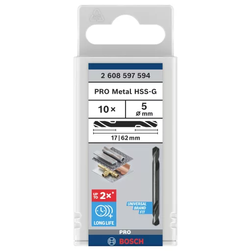 Bosch Accessories 2608597594 HSS Kétvégű fúró 5 mm Teljes hossz 62 mm Csiszolt Hengeres befogószár 10 db