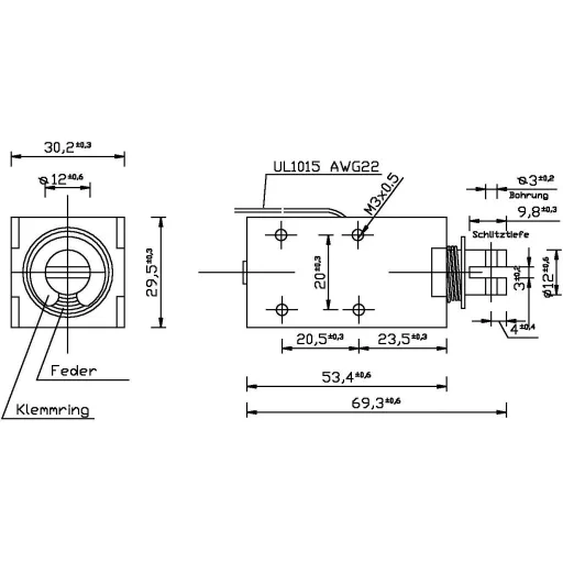 Patkómágnes M3, 12 V/DC, 0,2/36 N, HMA-3027z.001-12VDC,100%