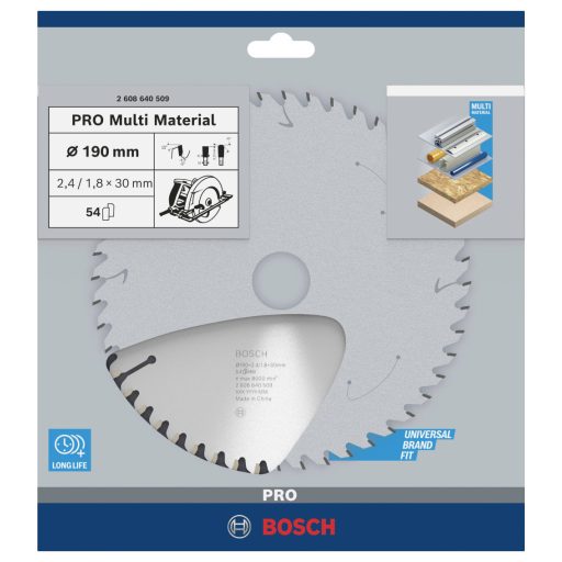 Bosch Accessories Multi Material 2608640509 Keményfém körfűrészlap 190 x 30 x 2.4 mm Fogak száma (collonként): 54 1 db