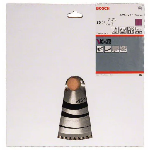 Bosch Accessories Multi Material 2608640516 Keményfém körfűrészlap 250 x 30 x 3.2 mm Fogak száma (collonként): 80 1 db