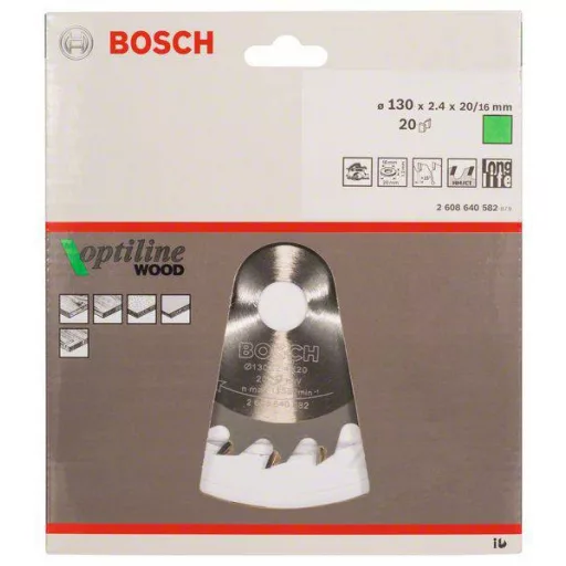 Bosch Accessories Optiline 2608640582 Keményfém körfűrészlap 130 x 20 x 2.4 mm Fogak száma (collonként): 20 1 db