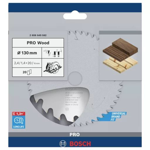 Bosch Accessories Optiline 2608640582 Keményfém körfűrészlap 130 x 20 x 2.4 mm Fogak száma (collonként): 20 1 db