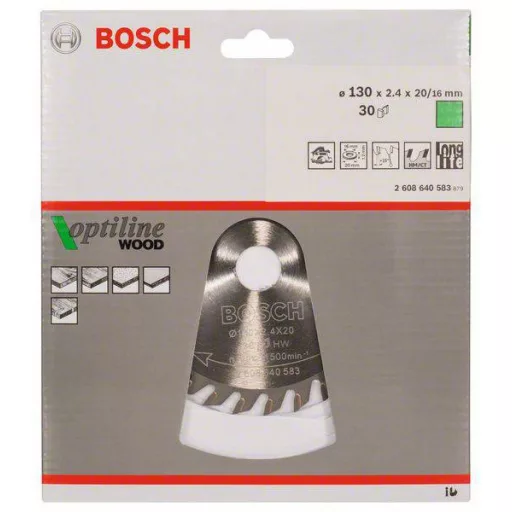 Bosch Accessories Optiline 2608640583 Keményfém körfűrészlap 130 x 20 x 2.4 mm Fogak száma (collonként): 30 1 db