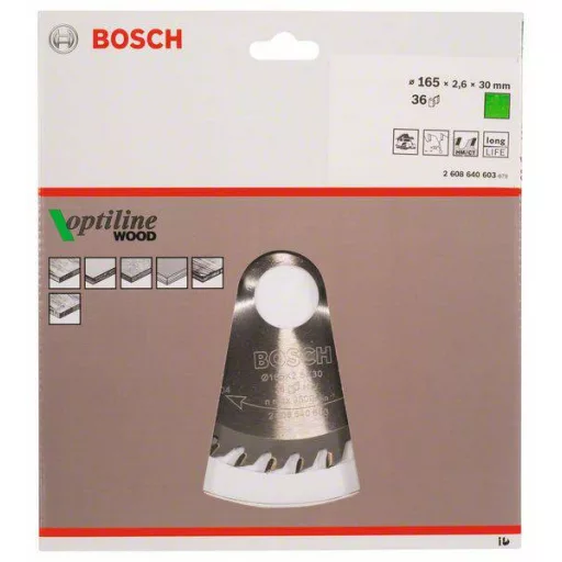 Bosch Accessories Optiline 2608640603 Keményfém körfűrészlap 165 x 30 x 2.6 mm Fogak száma (collonként): 36 1 db