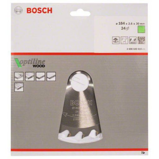 Bosch Accessories Optiline 2608640610 Keményfém körfűrészlap 184 x 30 x 2.6 mm Fogak száma (collonként): 24 1 db