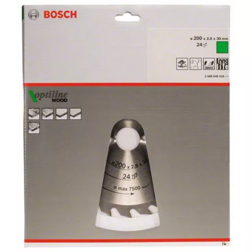 Bosch Accessories Optiline 2608640618 Keményfém körfűrészlap 200 x 30 x 2.8 mm Fogak száma (collonként): 24 1 db
