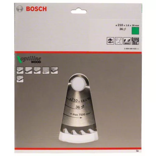 Bosch Accessories Optiline 2608640622 Keményfém körfűrészlap 210 x 30 x 2.8 mm Fogak száma (collonként): 36 1 db