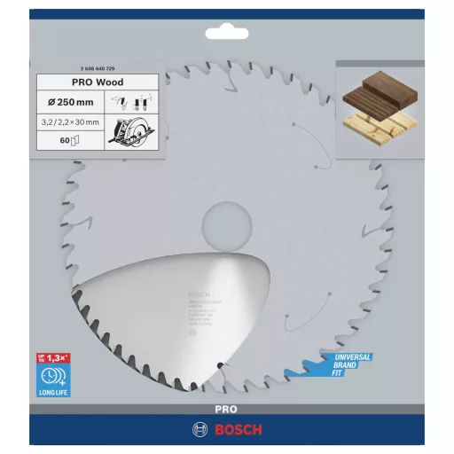 Bosch Accessories Optiline Wood 2608640729 Keményfém körfűrészlap 250 x 30 x 3.2 mm Fogak száma (collonként): 60 1 db