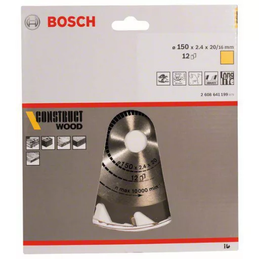 Bosch Accessories Construct Wood 2608641199 Keményfém körfűrészlap 150 x 20 x 2.4 mm Fogak száma (collonként): 12 1 db