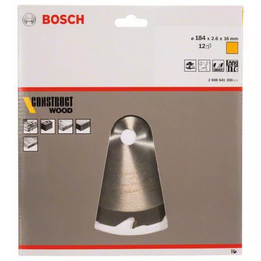 Bosch Accessories Construct Wood 2608641200 Keményfém körfűrészlap 184 x 16 x 2.6 mm Fogak száma (collonként): 12 1 db