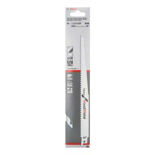 Bosch Accessories 2608656261 Szablyafűrészlap S 1111 DF - Heavy for Wood and Metal Fűrészlap hossz 225 mm 5 db