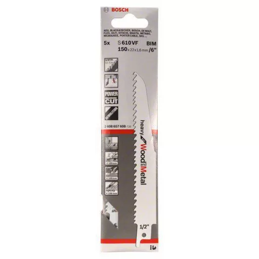 Bosch Accessories 2608657608 Szablyafűrészlap S 610 VF - Heavy for Wood and Metal Fűrészlap hossz 150 mm 5 db