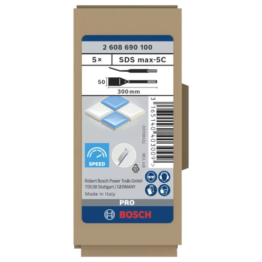 Bosch Accessories 2608690100 Lapos véső 50 mm Teljes hossz 300 mm SDS-Max 5 db