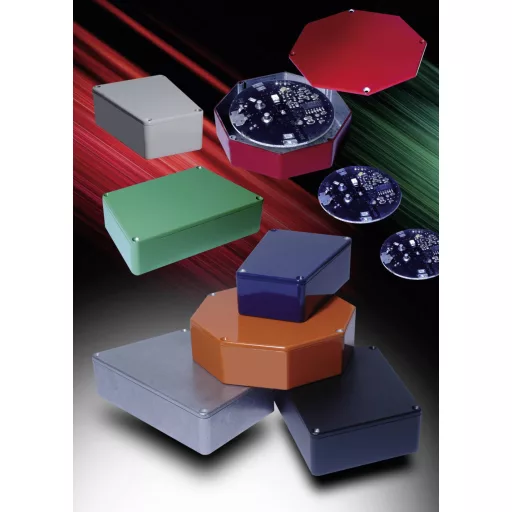 Hammond Electronics présöntött doboz, nyolcszögű 1590STPCCB présöntött, 132,78 x 132,78 x 39,2 mm, kobaltkék