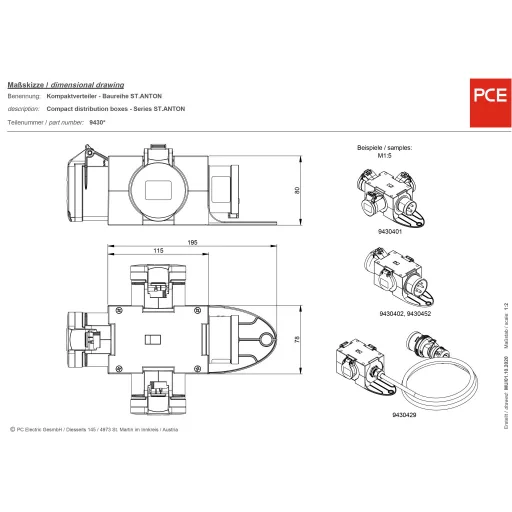 PCE 9430409 Dugalj elosztó 3 részes Fekete, Kék