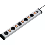   Külön kapcsolós elosztó világítós, főkapcsolóval 5 részes alu szürke-fekete 1,5 m Ehmann 0235x01054301