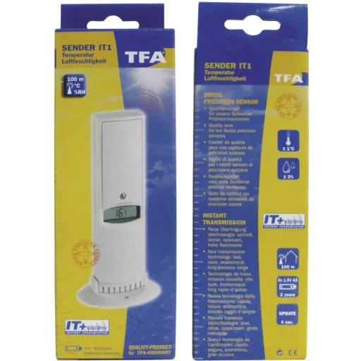 Kiegészítő hőmérséklet érzékelő TFA 30.3144 IT-hez 868 MHz, 0,1 °C, -40... +60 °C