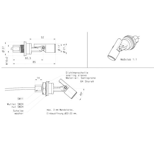 Elobau billenő úszókapcsoló, 1nyító, 1záró, 50W, 204KS14D