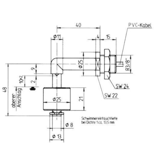 Elobau úszókapcsoló oldalsó beépítéshez, 1nyitó, 1záró, 10W, 201812