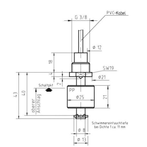Elobau úszókapcsoló függő, 1nyitó, 1záró, 20W, 20101310