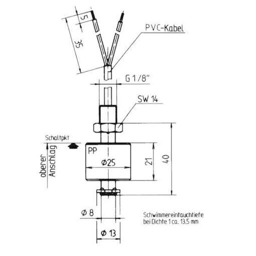Elobau úszókapcsoló függő, 1nyitó, 1záró, 20W, 20301410