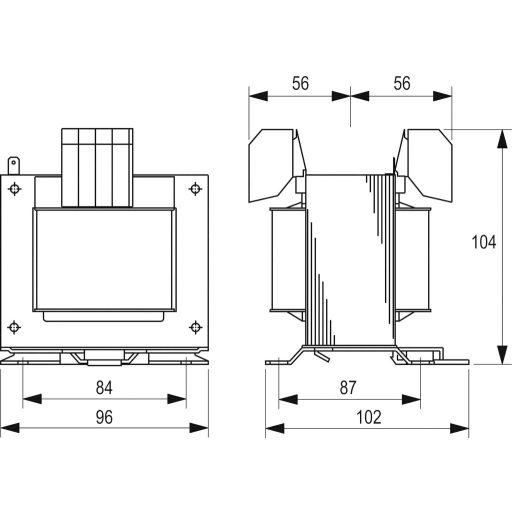 Szabályozó, biztonsági, elválasztó transzformátor sorozat, STEU 230 V és 400 V 2 x 115 V 2 x 690 mA Block