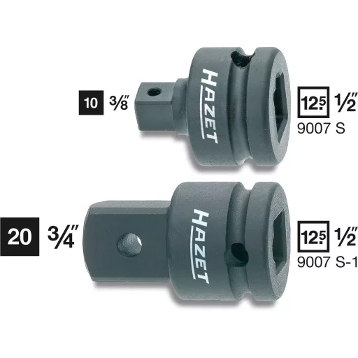 Gépi adapter belsőnégyszögről 12,5 mm (1/2) külső négyszögre 10 mm (3/8), Hazet 9007S