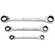   Racsnis csillag villáskulcs készlet, 8-19 mm, 4 in 1, 3 részes króm-vanádium TOOLCRAFT