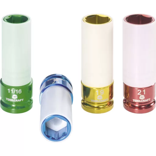 4 részes dugókulcs készlet 17/19/21/17.5 mm (11/16&quot ), hossz 85 mm, TOOLCRAFT 821580