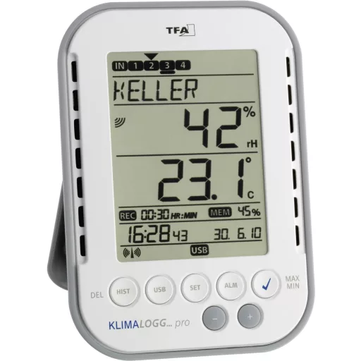 Hőmérséklet- és légnedvesség adatgyűjtő kezdő készlet, TFA Profi KlimaLogg Pro