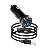   HOCO Z40 autós töltő 2 USB aljzat 12W, LED jelzés + lightning kábel, FEKETE