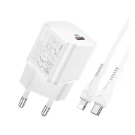   HOCO N10 STARTER hálózati töltő Type-C aljzat 20W, PD gyorstöltő 3.0 + Type-C - lightning kábel, FEHÉR