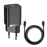   BASEUS SUPER SI hálózati töltő Type-C aljzat 20W, PD gyorstöltő + Type-C - lightning kábel, FEKETE
