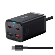   BASEUS hálózati töltő 2 USB+2 Type-C aljzat 65W, PD gyorstöltő 4.0 + Type-C - Type-C kábel, FEKETE