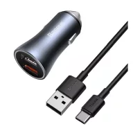   BASEUS GOLDEN CONTACTOR PRO autós töltő 2 USB aljzat 40W, PD gyorstöltő + Type-C kábel, SZÜRKE