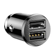  BASEUS GRAIN autós töltő 2 USB aljzat 15W, túlfeszültség elleni védelem, FEKETE